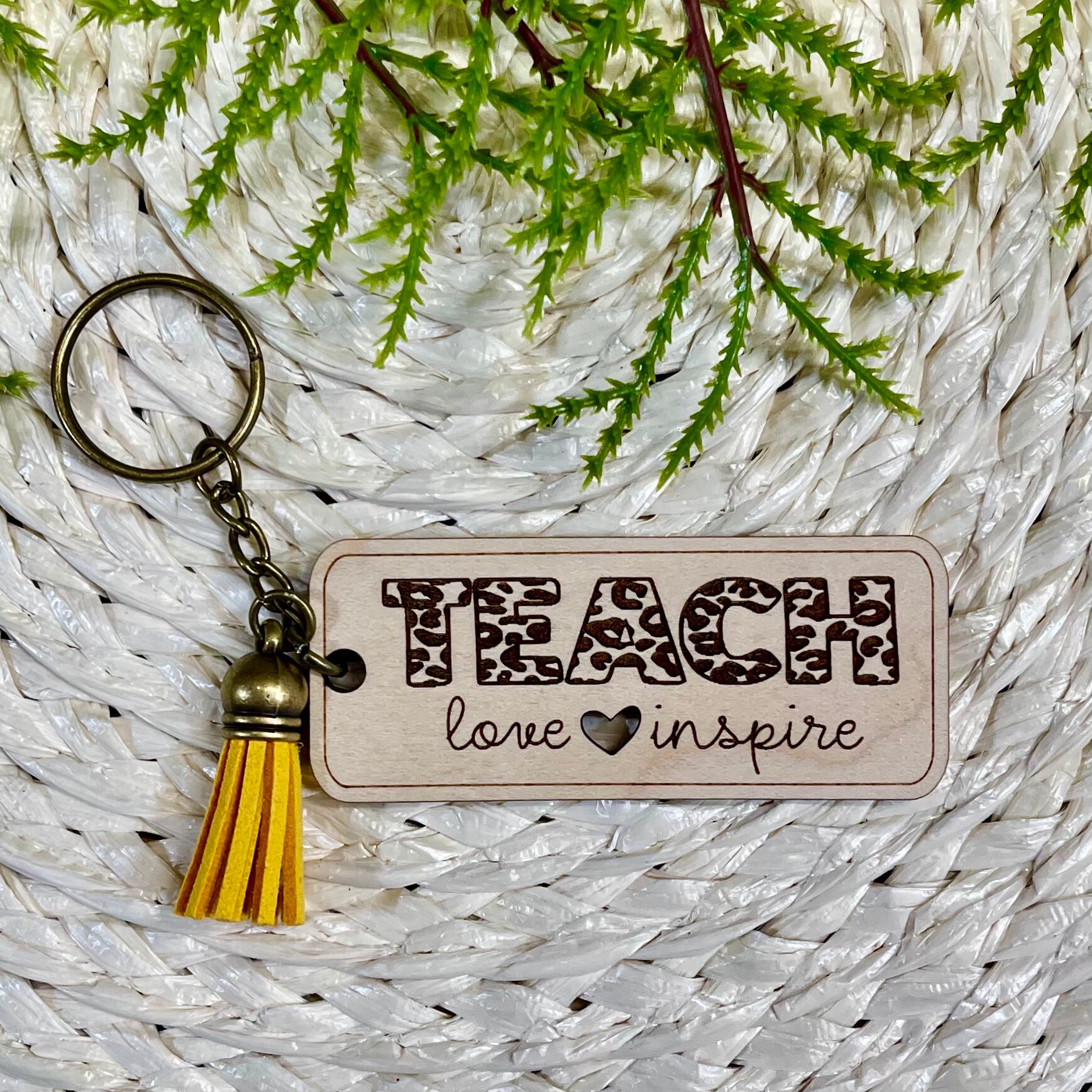 Leopard Teach Love Wood Keychain view 2
