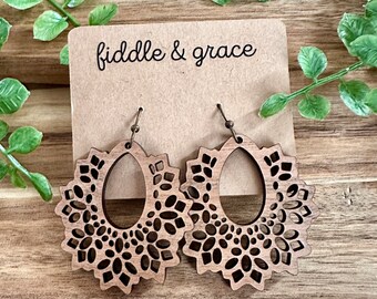 Mandala Earrings | Earrings | Mandala | Wood Earrings | Wood Jewelry | Lightweight Earrings | Statement Earrings