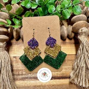 Mardi Gras Earrings | Mardi Gras | Earrings | New Orleans Earrings | Acrylic Earrings | Statement Earrings | Colorful Earrings