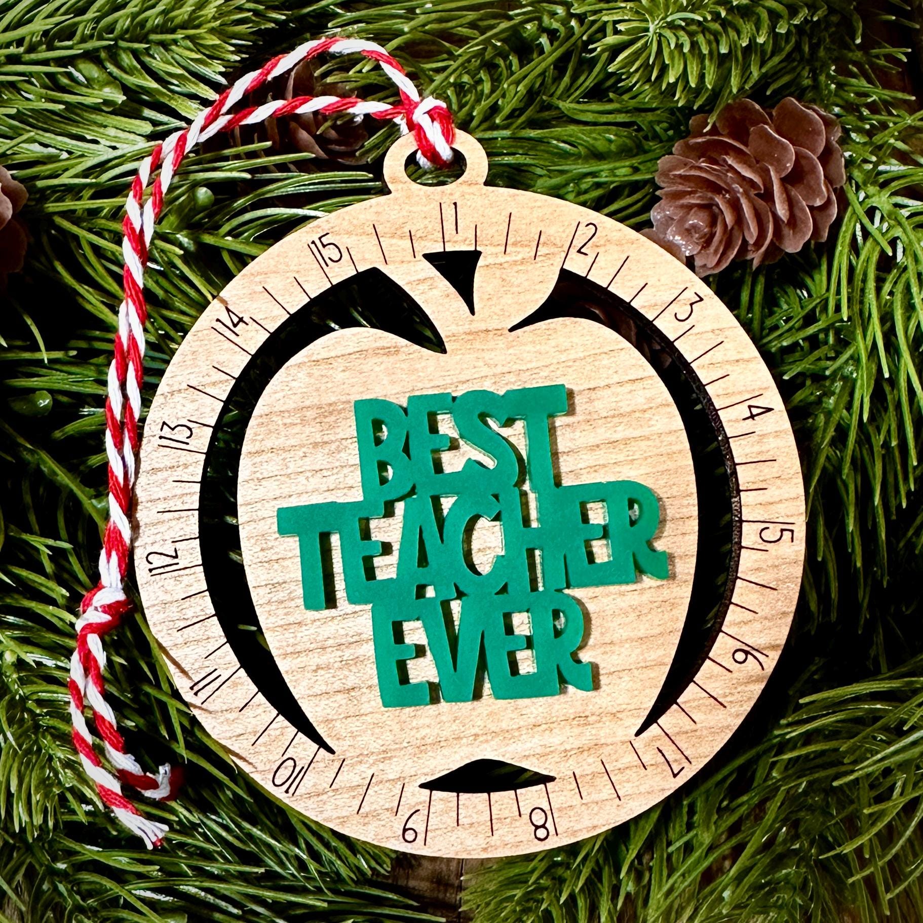 Turquoise Best Teacher Ever Apple Ornament view 1