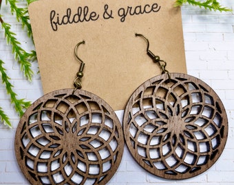 Mandala Earrings | Earrings | Mandala | Wood Earrings | Wood Jewelry | Lightweight Earrings | Statement Earrings