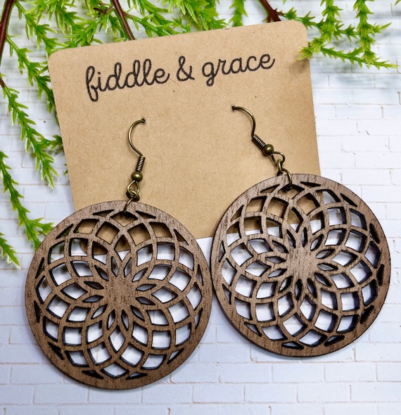 Mandala Earrings Earrings Mandala Wood Earrings Wood Jewelry