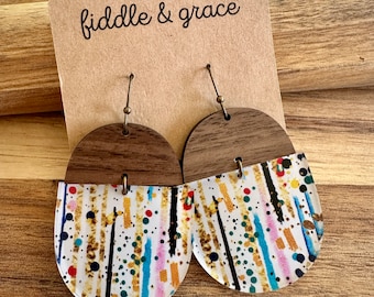 Earrings | Wood Earrings | Acrylic Earrings | Dangle Earrings | Colorful Earrings | Statement Earrings | Lightweight Earrings