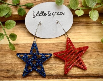 Patriotic Earrings For Women – 4th Of July USA Flag Themed Dangle Earrings In Red, White & Blue