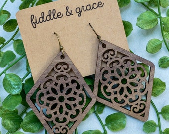 Mandala Earrings | Earrings | Mandala | Wood Earrings | Wood Jewelry | Lightweight Earrings | Statement Earrings