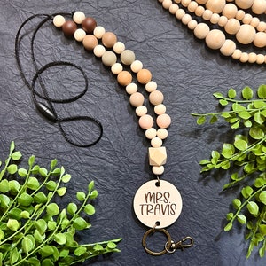 Wood Bead Lanyard | Silicone Bead Lanyard | Teacher Lanyard | Lanyard | Teacher | Natural Lanyard