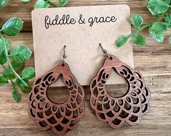 Earrings | Mandala | Earrings | Mandala | Wood Earrings | Wood Jewelry | Lightweight Earrings | Statement Earrings