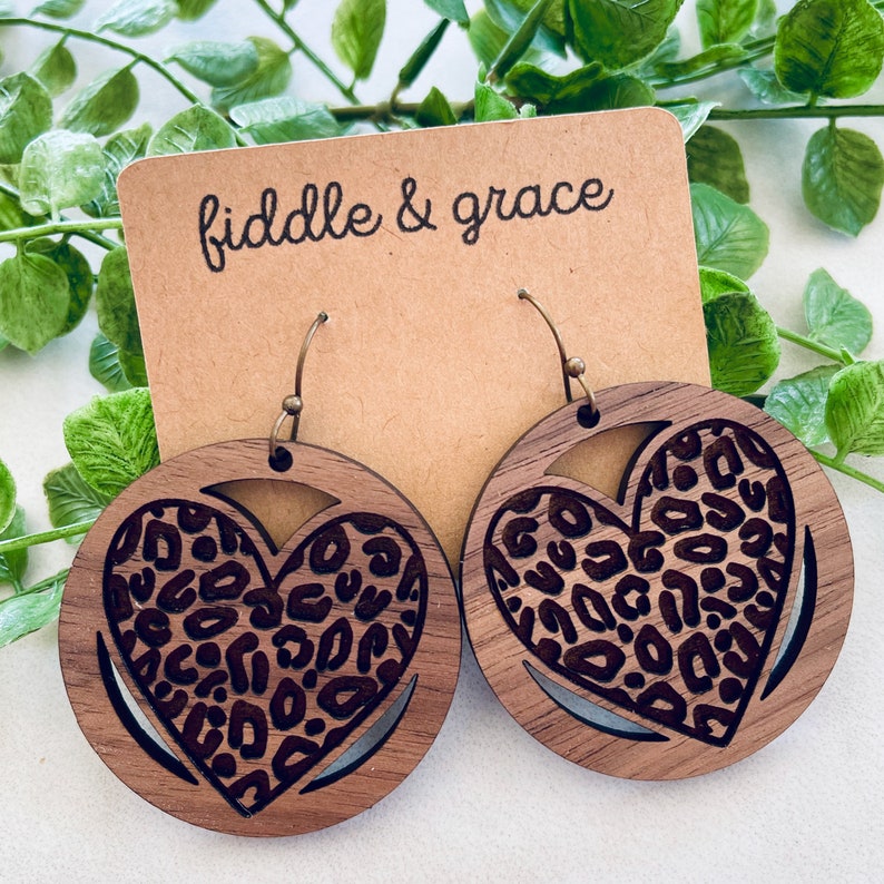 Leopard Print Earrings Leopard Earrings Wood Earrings Valentine/'s Day Earrings Earrings