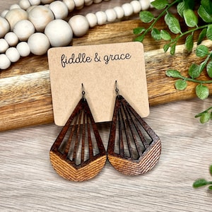 Wood Teardrop Earrings Geometric