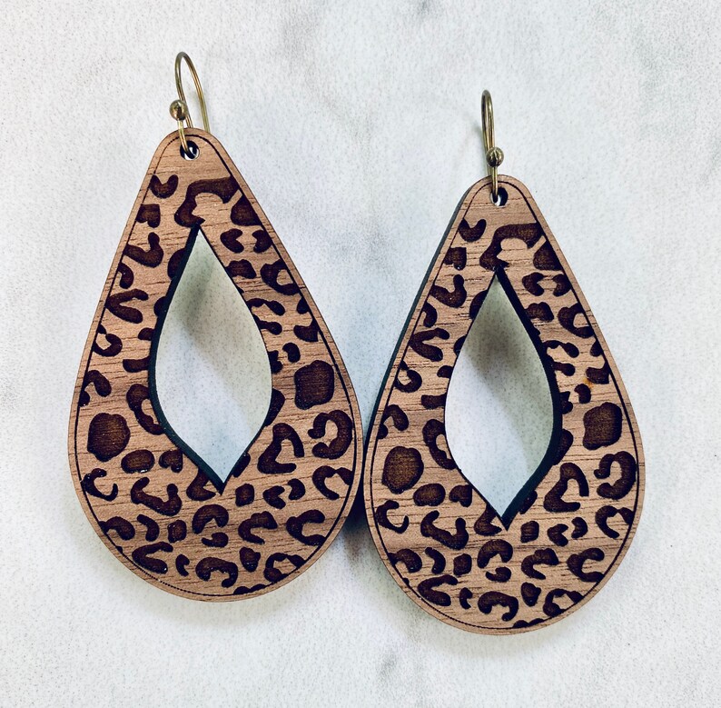 Leopard Earrings Earrings Leopard Print Earrings Wood Etsy