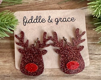 Reindeer Earrings | Reindeer | Rudolph Earrings | Rudolph Jewelry | Christmas Earrings | Christmas | Rudolph | Statement Earrings
