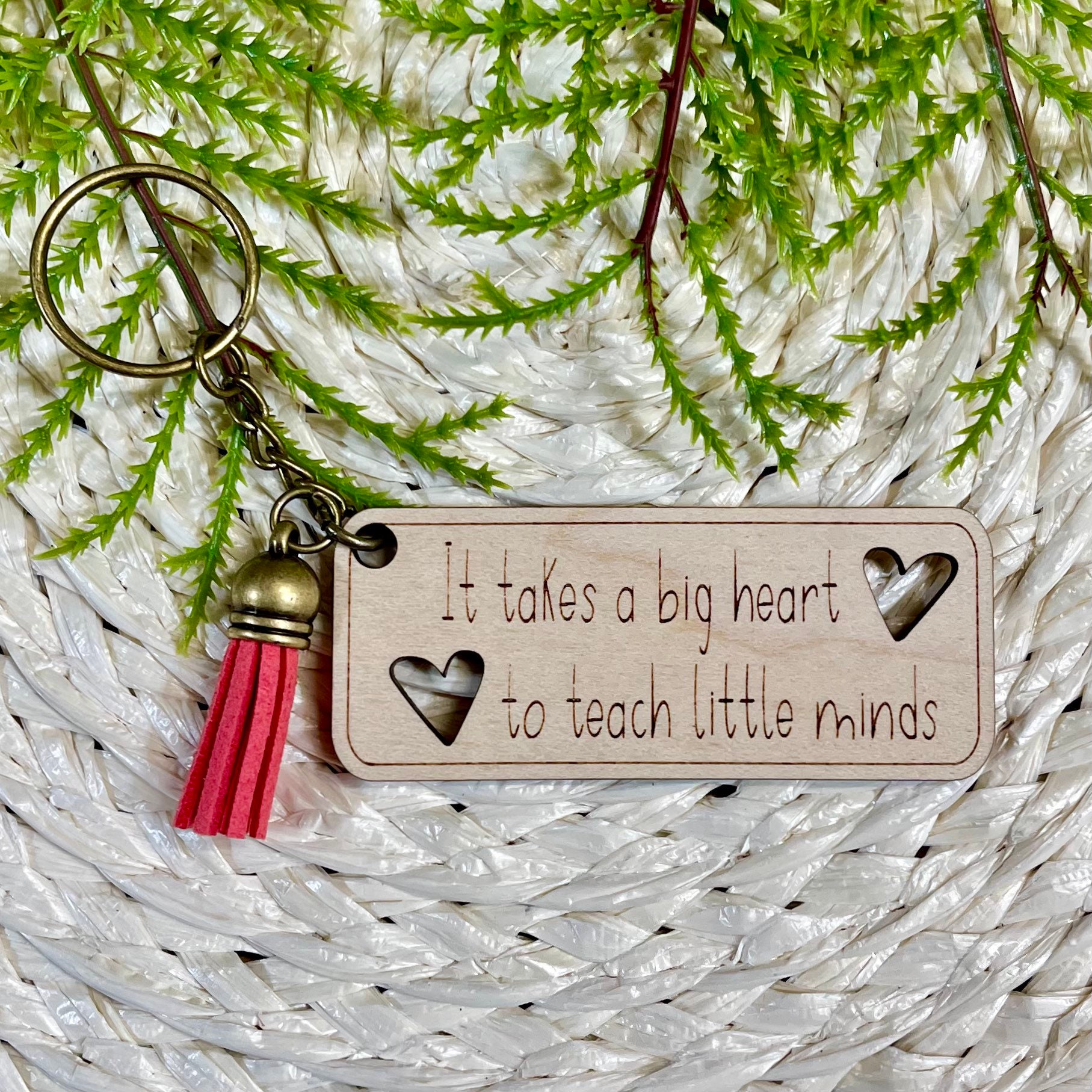 Big Heart Teacher Wood Keychain view 1