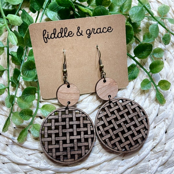 Earrings | Wood Earrings | Basket Weave Earrings | Basket Pattern | Geometric Earrings