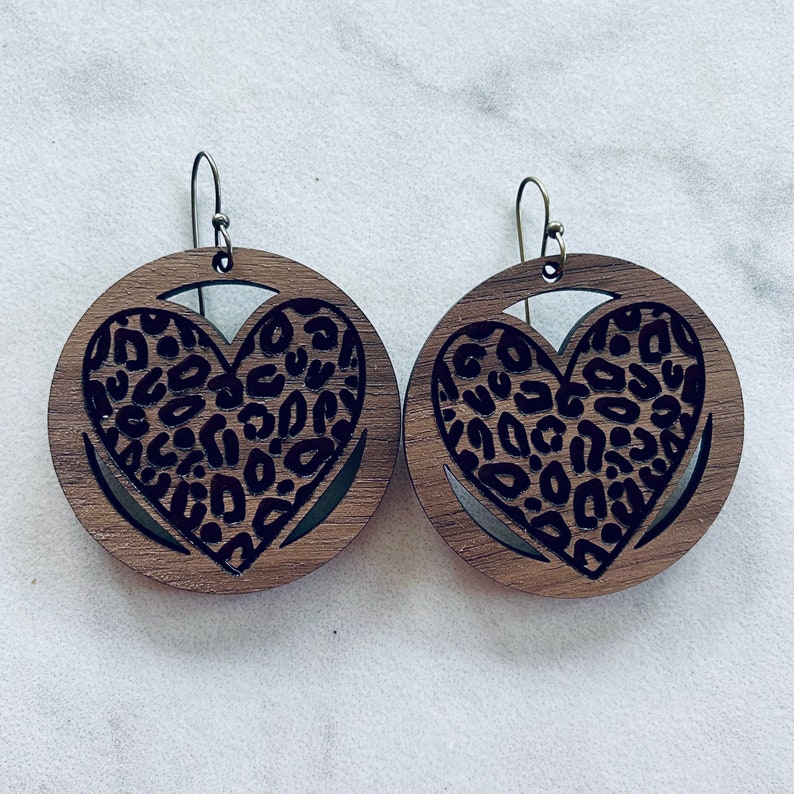 Leopard Print Earrings Leopard Earrings Wood Earrings Valentine/'s Day Earrings Earrings