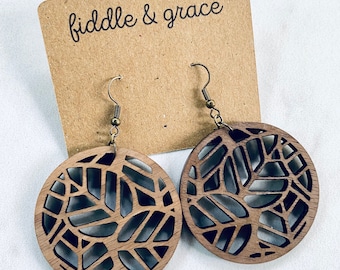 Earrings | Wood Earrings | Wooden Earrings | Leaf Earrings | Statement Earrings