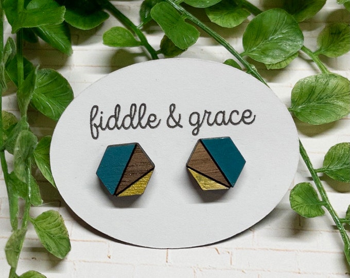 Geometric Earrings | Geometric Stud Earrings | Minimalist Earrings | Stud Earrings | Wood Earrings | Geometric Jewlery | Hand Painted