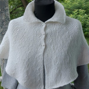 White Knitted Bridal Capelet: Wool Blend Wedding Shrug