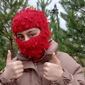 Hand-Knitted Wool Balaclava Ski Mask, Distressed Winter Headwear