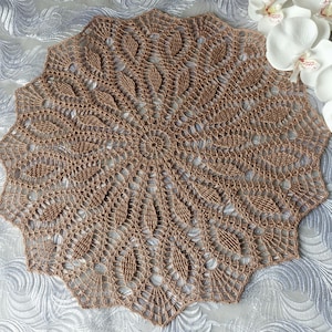 Round tablecloth , Knitted wedding decoration Decor for home, Beige Doily Table, Vintage lace tablecloth, Housewarming Gift.