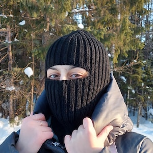 Black Balaclava Ski Mask ,Cozy winter knitted face mask for skiing and snowboarding, Hand-knitted wool  face mask