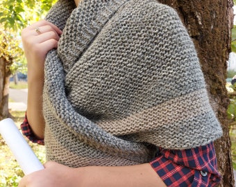 Gray Wool Outlander Wrap - Handcrafted Triangle Shawl - Scotland Style Gift for Her