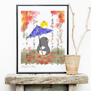Penguin & Peep Japanese Garden Stroll | Art Print | 8x10 | 13x19