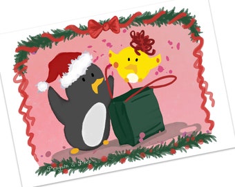 Carte de Noël Penguin & Peep - Cadeau surprise | téléchargement numérique | impression téléchargeable | téléchargement instantané | carte imprimable |