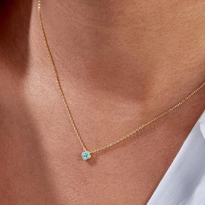 Turquoise Necklace •  925 Sterling Silver Clavicle Chain  • 18K Gold Fine Jewelry • Elegant Aide Blue Four Petals Turquoise • Gift For Women