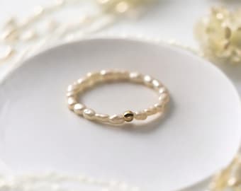 Pearls  Ring • Natural Freshwater Pearls  • 925 Sterling Silver •  Mini Rice Shape Beads  • Infinity Ring • Dainty Ring  • Minimalist Ring