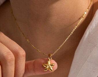 Starfish Pendant Necklace • 18k Gold Plated • Seashell Necklace • Tarnish-Proof Stainless Steel • Ocean Necklace  • Summer Necklace