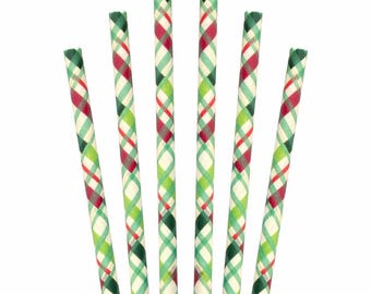 Christmas Plaid Paper Straws 25/pkg