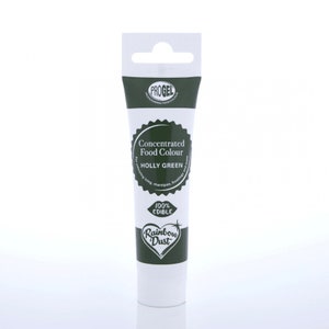 May include: A tube of concentrated food coloring in a dark green color. The tube is labeled "Holly Green" and is a product of Rainbow Dust.