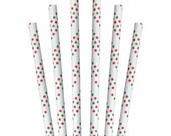 Green And Red Dots Paper Straws 25/pkg