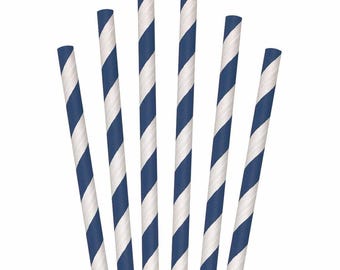 Navy Stripe Paper Straws 25/pkg