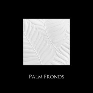 May include: White embossed tile with a pattern of palm fronds. The tile has a raised, textured surface. "PALM FRONDS" is printed below the tile.