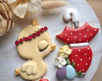 The Vintage Cookie Jar's Puddle Ducky And Floral Umbrella Cookie Cutter Set 2 pc