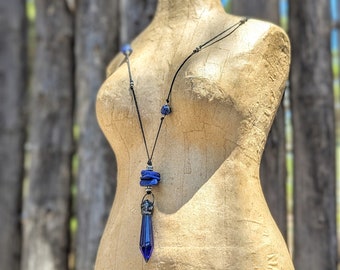 lapis lazuli necklace ~MY BLUE HEAVEN~ adjustable,  glass prism, crystal energy, blue stone, Goddess necklace, healing jewelry, Blue Glass