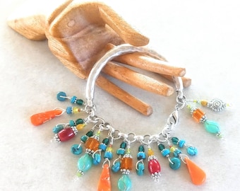 charm bracelet ~CARNIVAL~ southwest style jewelry, Turquoise Bracelet, hippie boho style, dangles, Goddess Shaman Hippie Boho, festival wear