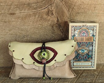 tarot set ~Tattoo tarot~ tarot bag deck, card reader, leather pouch, metaphysical art, tattoo art,tribal art,brown leather bag, wiccan pagan