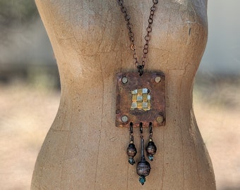 pendant necklace ~URSA~ industrial jewelry, Burning Man, festival wear, primitive, witchy, old copper, Boho Chic, goth hippie shaman