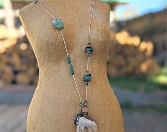 Quartz Cluster necklace ~CLARITY and ACCEPTANCE~ crystal healing, shaman, Pendant Necklace, gemstones, Apatite, boho style, witchy vibes