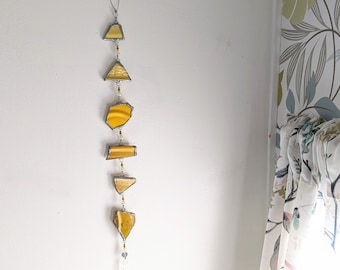 suncatcher ~YELLOW~ retro dishes, pottery shards, 50s kitchen, collectable china, glass mobile,rainbow, crystal beads, hippie home, boho