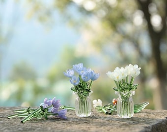 Handcrafted Glass Flower Mini Bouquet, Tiny Vase Home Decor, 12 Colour Options, Gift for Mum