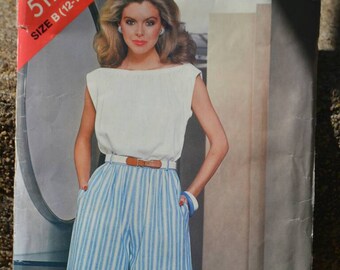 Vintage 80s Sewing Pattern Butterick See & Sew 5178 Gathered Bateau Neck Top and Culottes Uncut