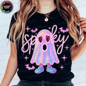 Cute Neon Spooky Ghost Png, Neon Halloween Png, Halloween Boo Png, Boo Ghost Shirt Png, Halloween Girly Png, Retro Disco Iridescent Ghost