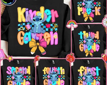 Blå Alien tillbaka till skolan PNG-paket, tecknad första skoldagens design, preppy förskoleklass till 4:e klass, tecknad pastellrosett PNG, söt skola PNG