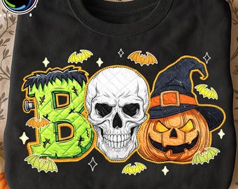 Boo Patchwork Preppy Halloween PNG, Floral Pumpkin Autumn Patchwork, Fall Pumpkin, Spooky Season PNG, Tis The Season Halloween PNG