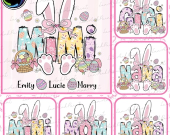 Custom Mama Easter Png Bundle, Easter Bunny Png, Mini, Nana, Gigi, Floral Spring Png, Easter Coquette Bow Png, Retro Easter Egg Png