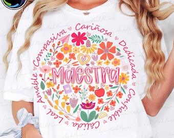 Boho Floral Maestra Png, Checkered Teacher Png, Custom Preppy Maestra Floral Glitter Png, Custom Preppy Spanish Teacher Png, Teacher Png
