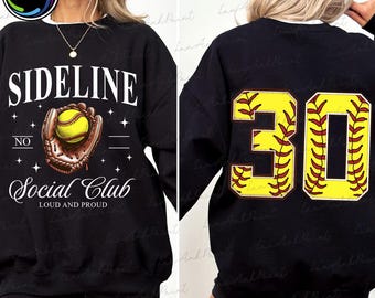Custom Sideline Social Club Mom Png, Softball Mama Shirt, Softball Season Png, Softball Mom Shirt With Number Png, Softball Game Day Shirt